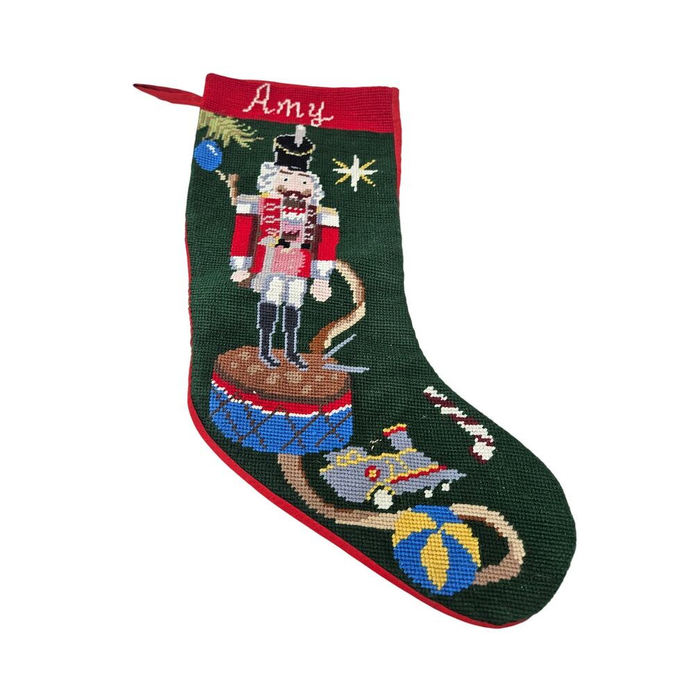 Vintage Needlepoint Nutcracker Christmas Stocking Amy Traditional Toys